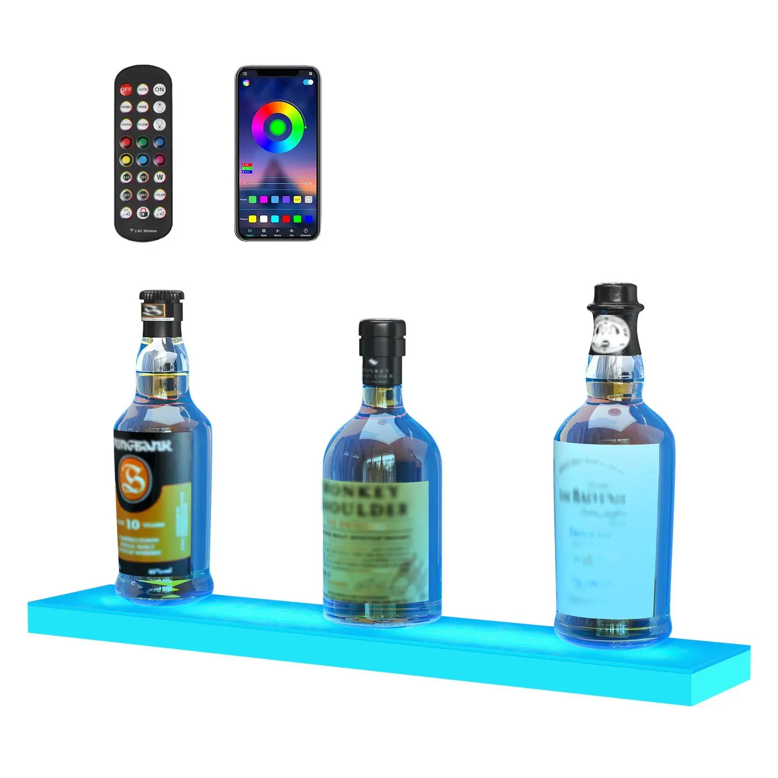 

LED Lighted Liquor Bottle Display Bar Shelf RF & App Control 24" 1-Step