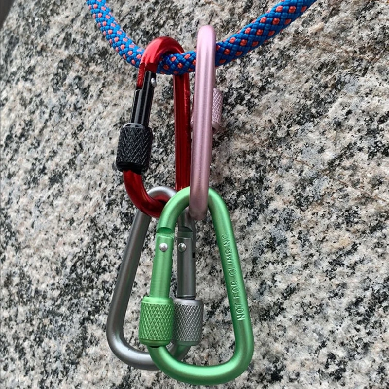 Locking Carabiner Aluminum Alloy Carabiner Safe Buckle Keychains Hook D-shaped Carabiner Hiking Clip with Screw Locking