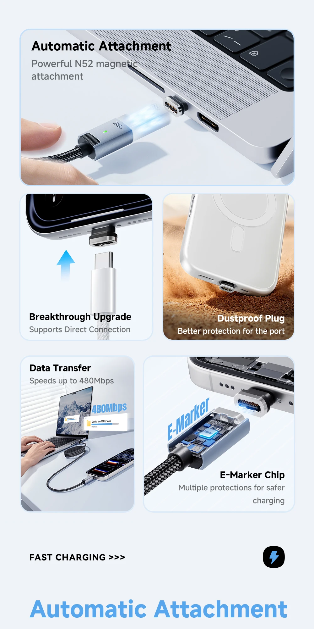 Essager 240W Magnetic Charging Cable E Marker USB C To Type C Cable PD3.1 Fast Charging For iPhone 17 16 Samsung S25 iPad Laptop