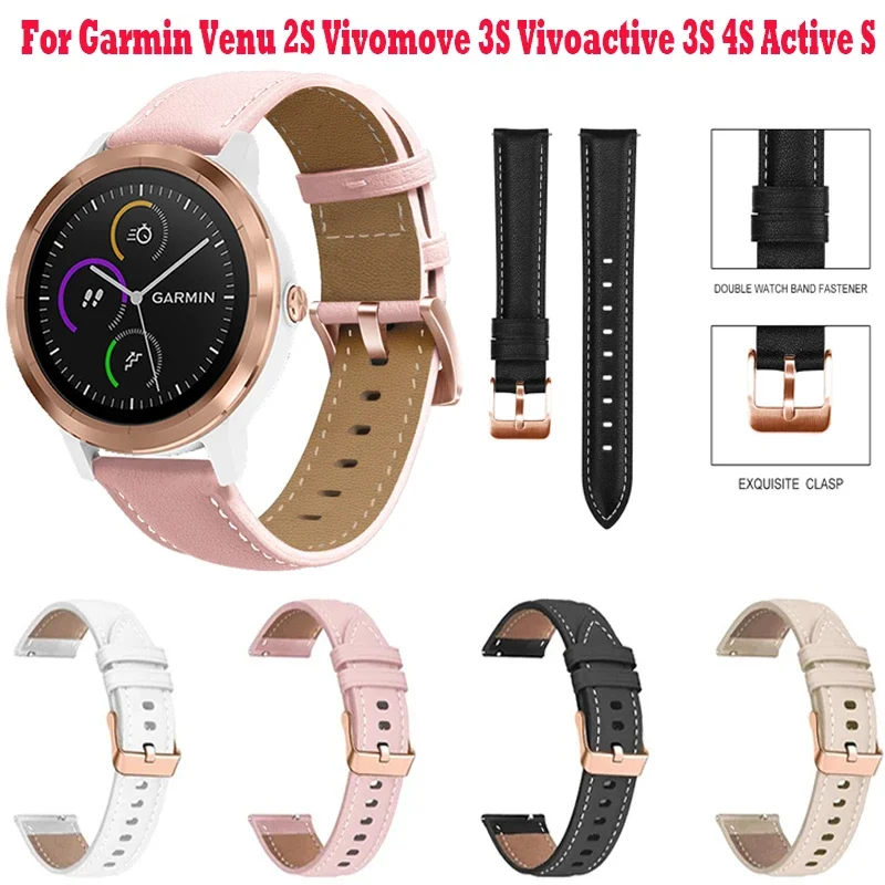 Vivoactive 3S 4S Strap For Garmin Venu 2S Vivomove 3S Forerunner 255S Active S Wristband 18mm Leather  Smart Watch Band Bracelet