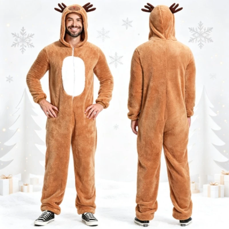 Retro Christmas Cosplay Adult Santa Reindeer Elf Home Loungewear Fancy Costume for Festival Party Theater Show Dress Up Prop