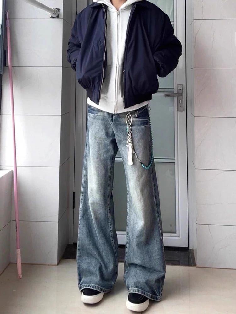 

Blue Lightning Pattern Flared Jeans Men's High Waist Slimming American High Street Wide Leg Knife Pants Autumn Wear