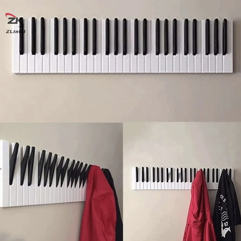 39cm Coat Racks Piano Keys Wall Mounted Coat Hook Hanger Wall Decoration For Home Modern Decor Hook