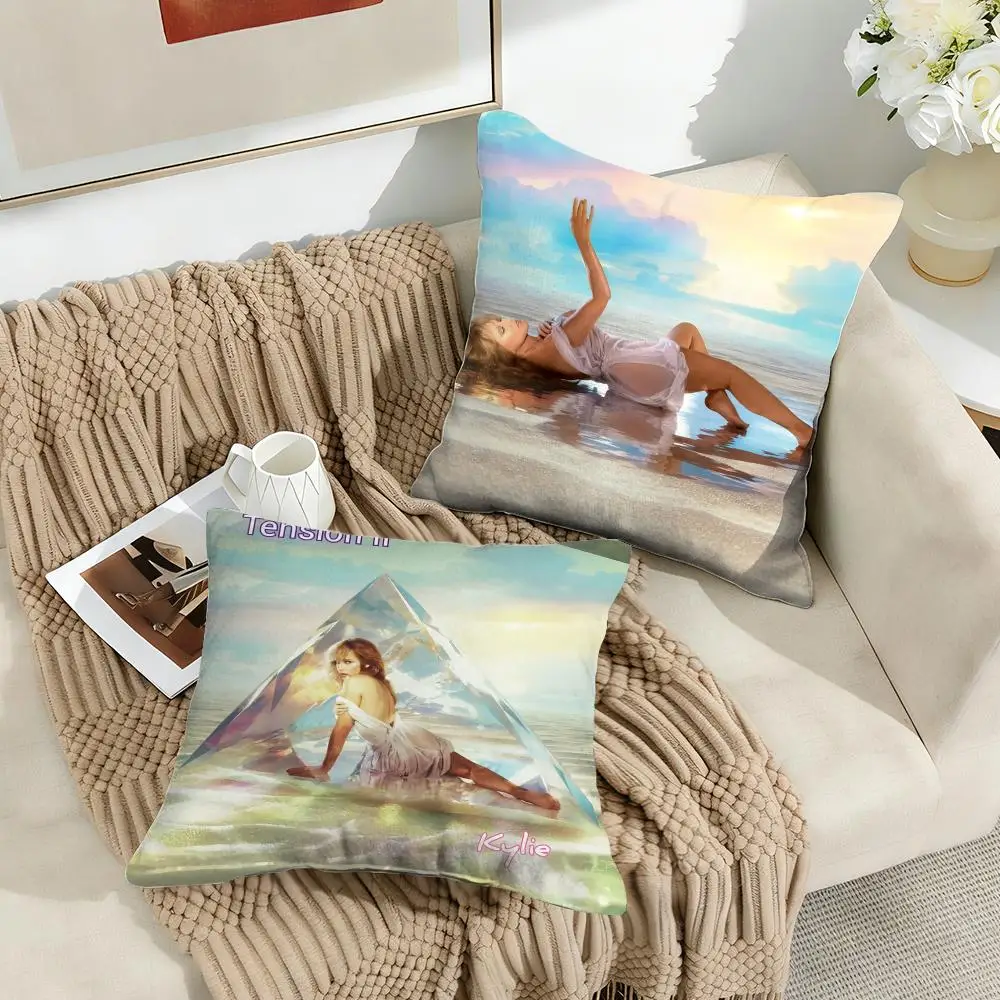 Kylie M-Minogue Tension Cushion Cover Silky Short Plush Invisible Zipper Dustproof Sofa Pillow Case for Home Decor