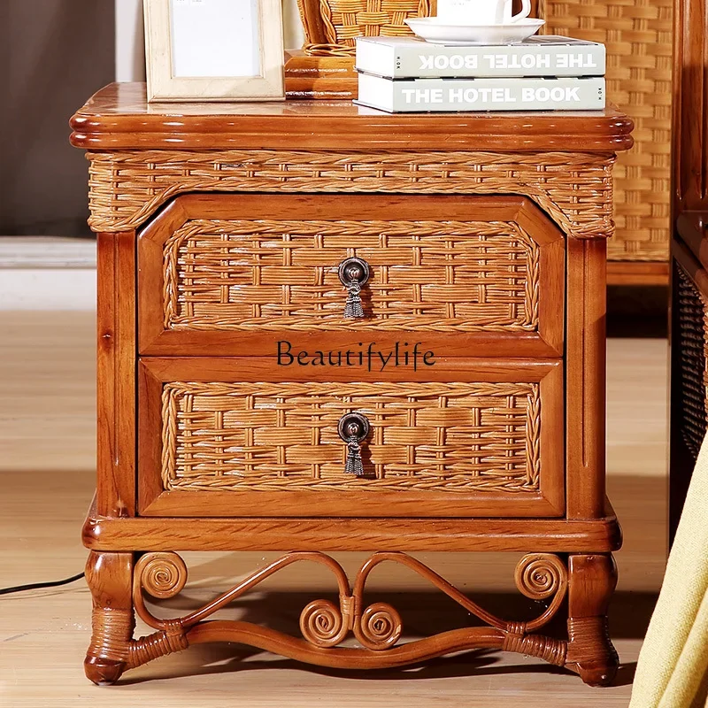 

ls 35Solid Wood Rattan Bedside Table