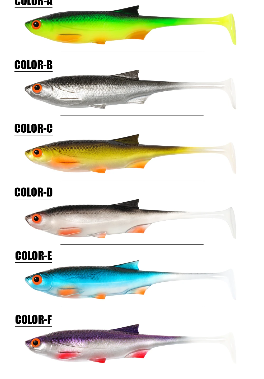Spinpoler Natürlicher Bio-Shad 11cm Schwimmköder Angelköder Realistischer Köderfisch 3D-Augen Künstlicher Bionischer Schwimmköder für Barsch und Forelle 4 Stück – Detail 8