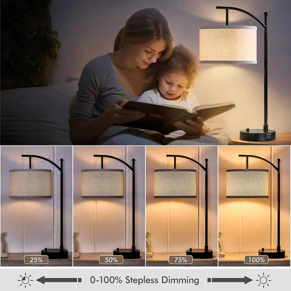 23.5" Table Lamps Set of 2 with USB C+A, Dimmable, Linen Shades, Black - view 5