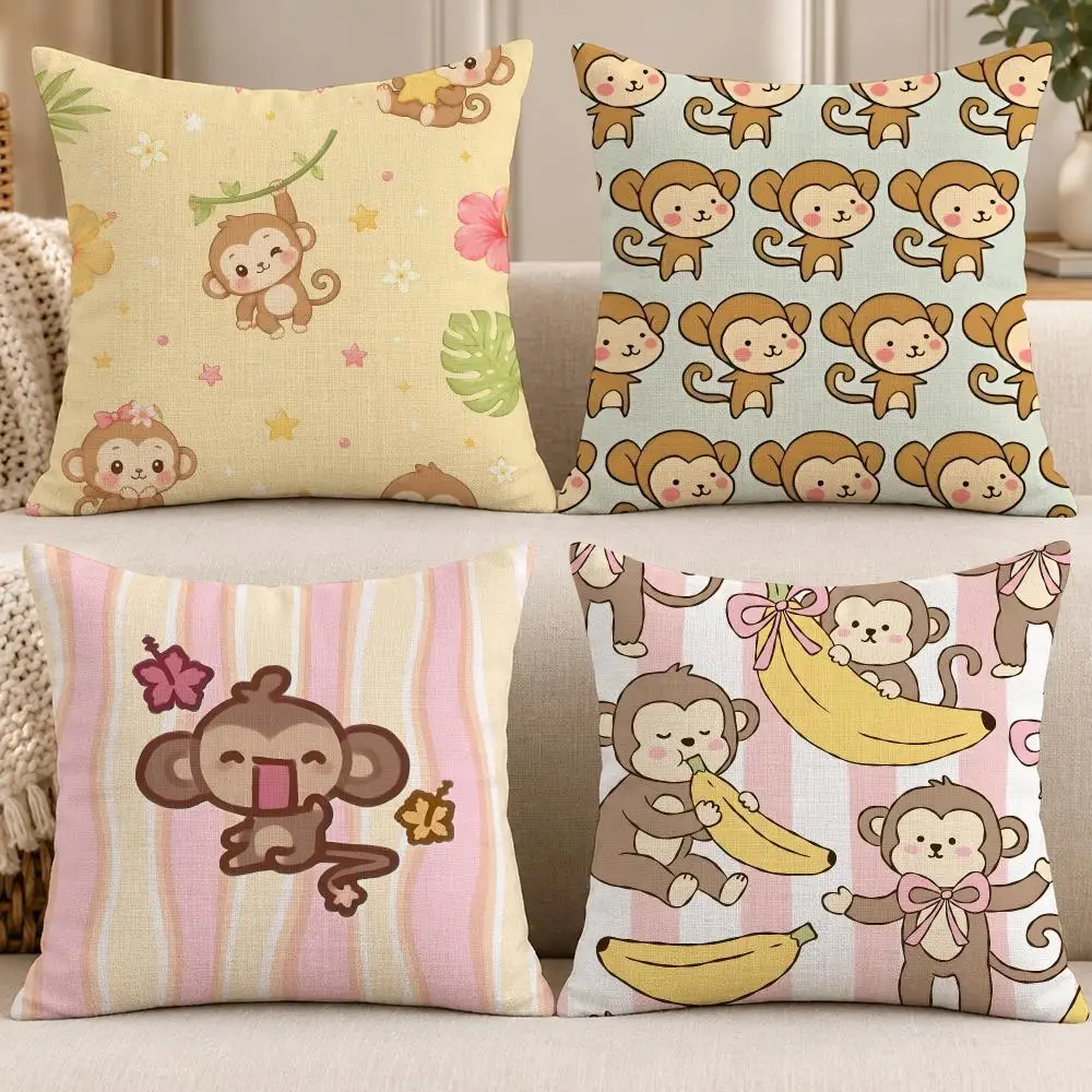Animal Cute M-Monkey Cushion Cover Soft Short Cover Washable Sofa Bed Dorm Garden Home Office Chair Decor