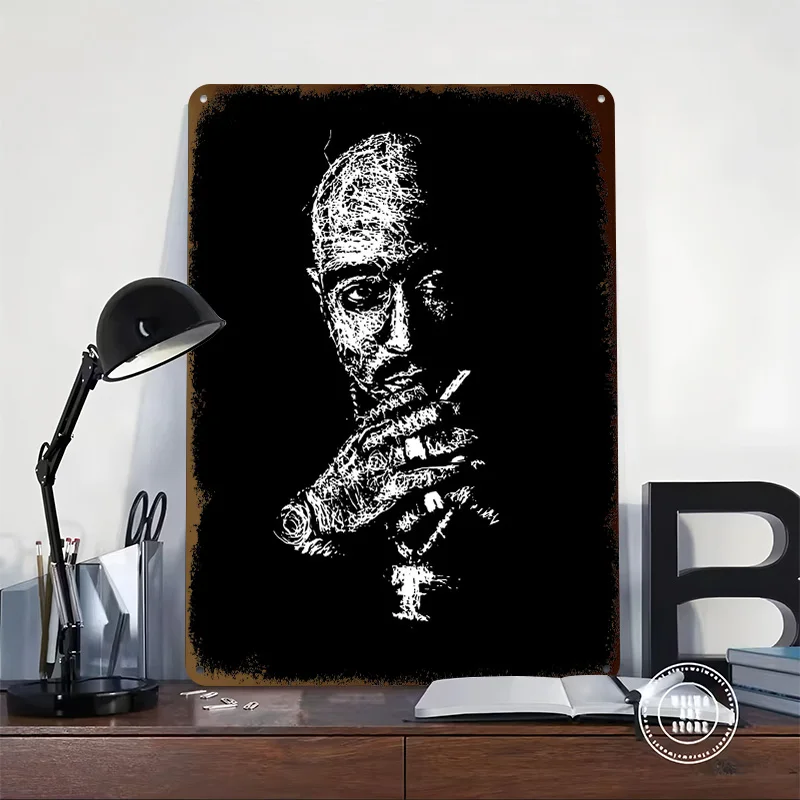 Tupac Shakur Portrait - White on Black Printed Poster Customized Retro Wall Art Vintage Metal Tin Signs for Home Bathroom Decor