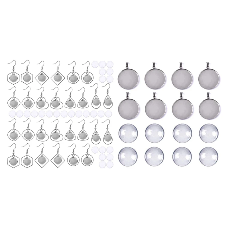 Earring Tray With Glass Dome Set-Line Hook Earrings Blank Frame & Blanking Pendant Blank Device-Stainless Steel Tray