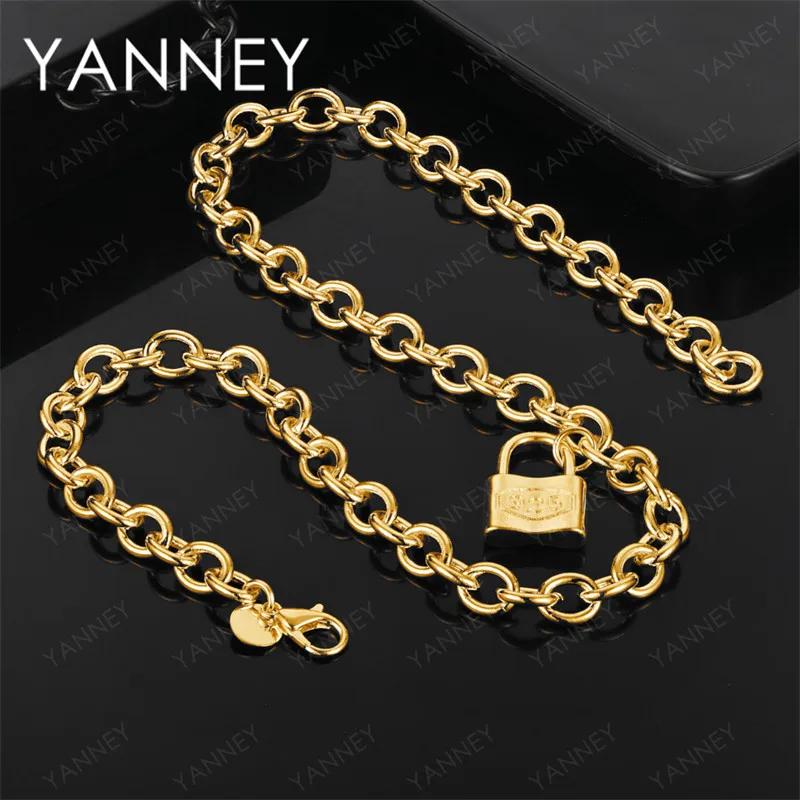 925 sterling silver 18K gold 18-inch exquisite lock necklace women's party gift fashion jewelry accessories