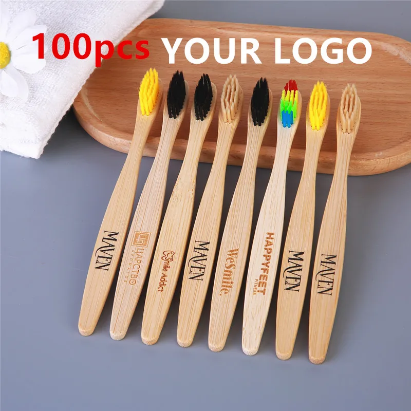 

Print Your Logo Biodegradable Bamboo Toothbrushes 100 Pack - BPA Free Eco-Friendly, Compostable Natural Wooden Toothbrush