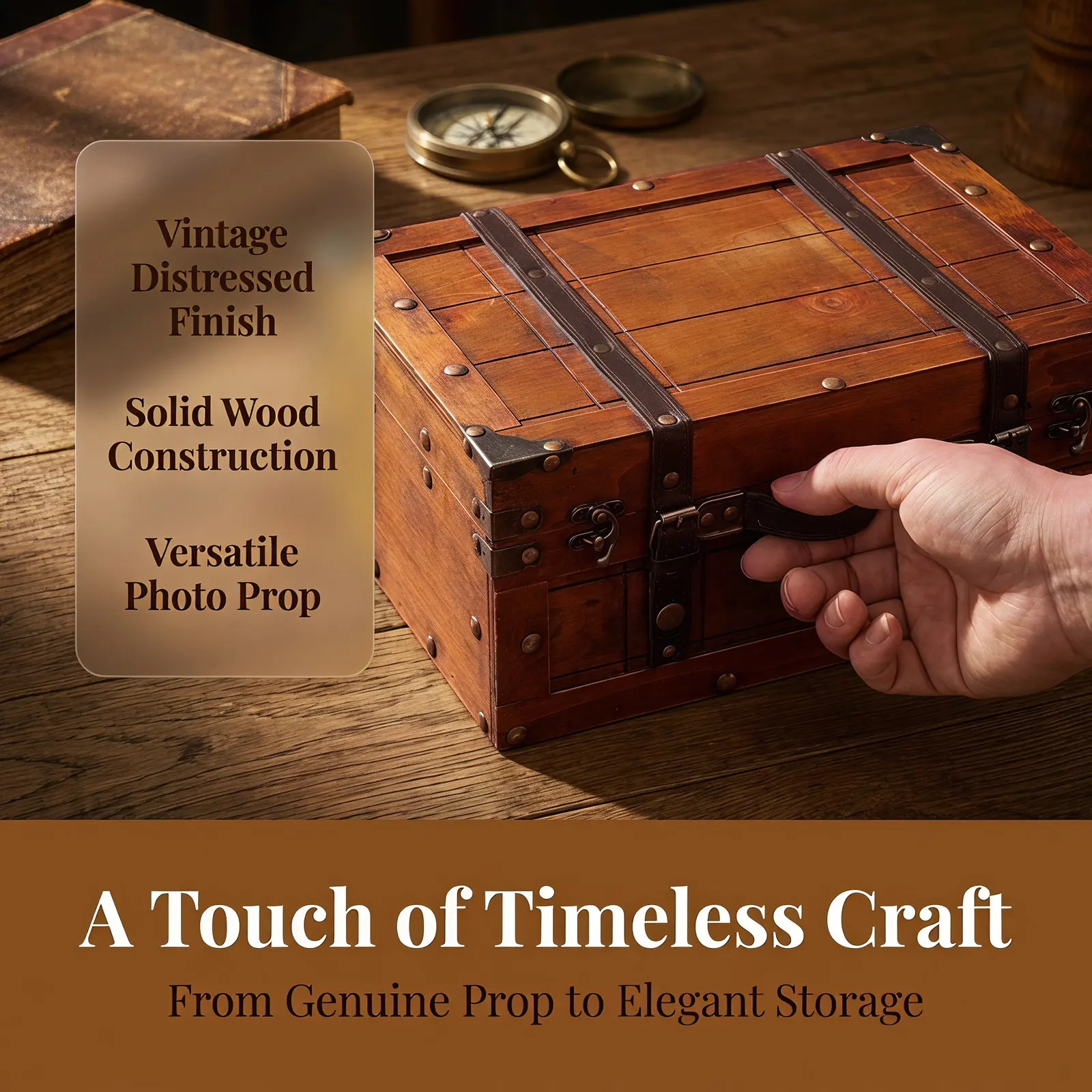 Box Wood Storage Display Wooden Case Halloween Christmas New Year Vintage Small Decorative Suitcase Chest Photo Prop Trunk Latch