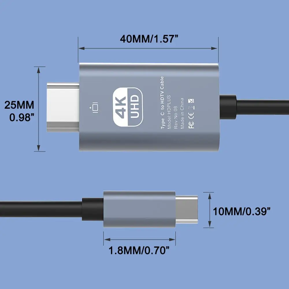 Kabel adaptor Tipe C ke HDMI, kabel konverter HDTV Tipe C 4K 30Hz untuk proyektor PC Pro Laptop Tablet