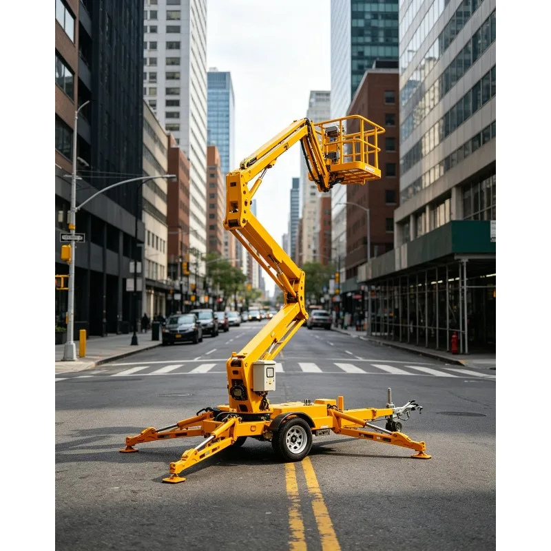 Professional Grade Towable Articulated Boom Lift  14 16 18m Trailer Mounted Aerial Platform for Tree Trimming Building Maintenan