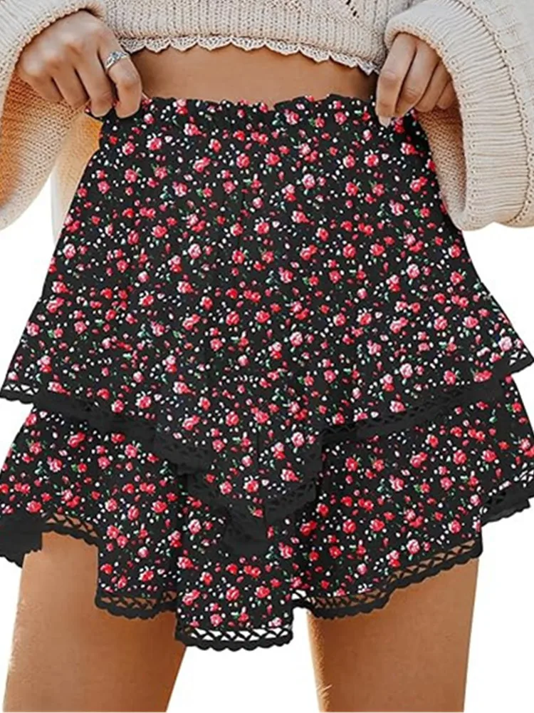 BKLD Women Clothing Casual Bohemian Pleated Layered Mini Skirts Fashion Printed High Waisted Golf Tennis Cake Skirts 2026 Spring