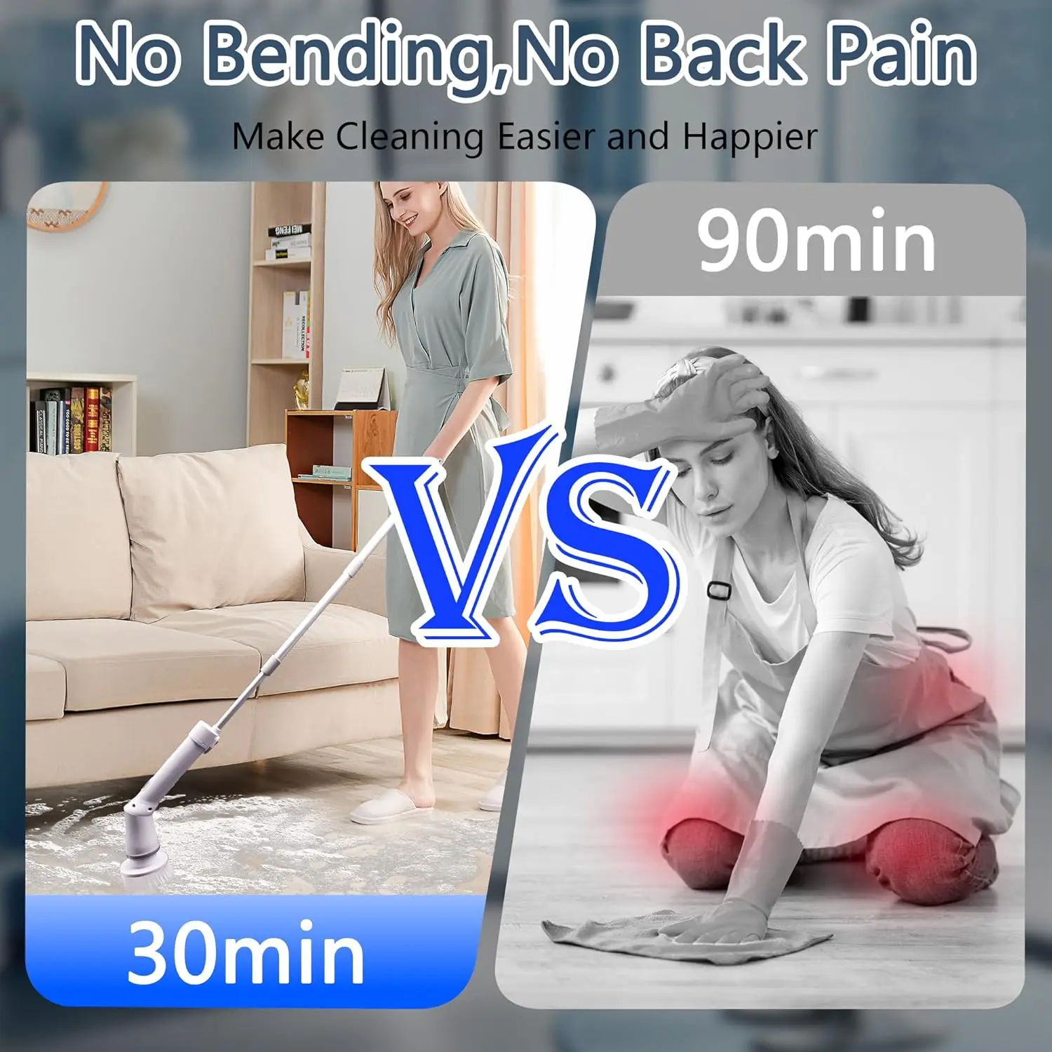 فرشاة تنظيف كهربائية دوارة، فرشاة تنظيف لاسلكية مع 6 رؤوس، سرعة مزدوجة، مقاومة للماء IPX7، مقبض قابل للتعديل للحمام، Showe #2