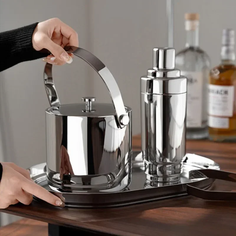 European Stainless Steel Ice Storage Bucket Luxury Bartender Ice Bucket Commercial Bar Organizer for Events and Home Bars