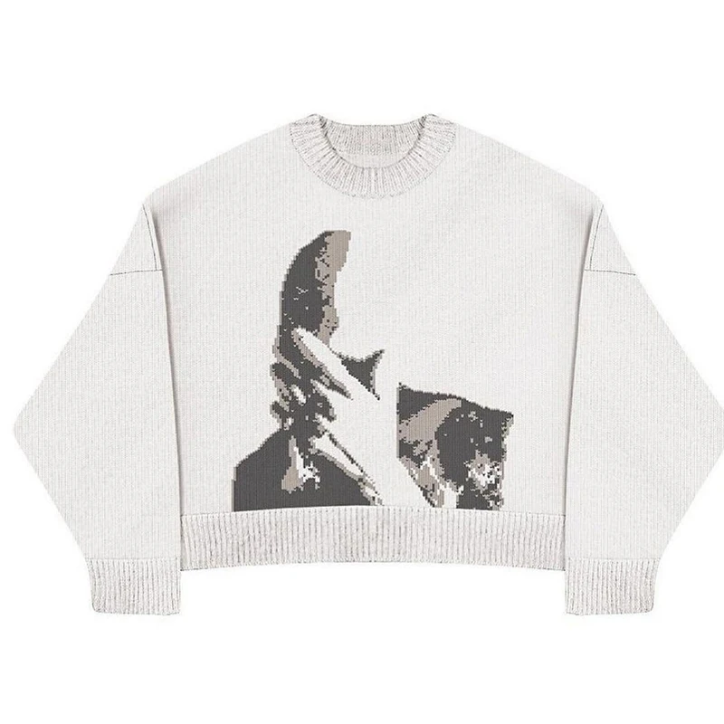 Y2k Casual Retro Mens Clothing Sweater Streetwear Knitted Sweater Painting Knitted Graphic Vintage Pullover Winter pull homme