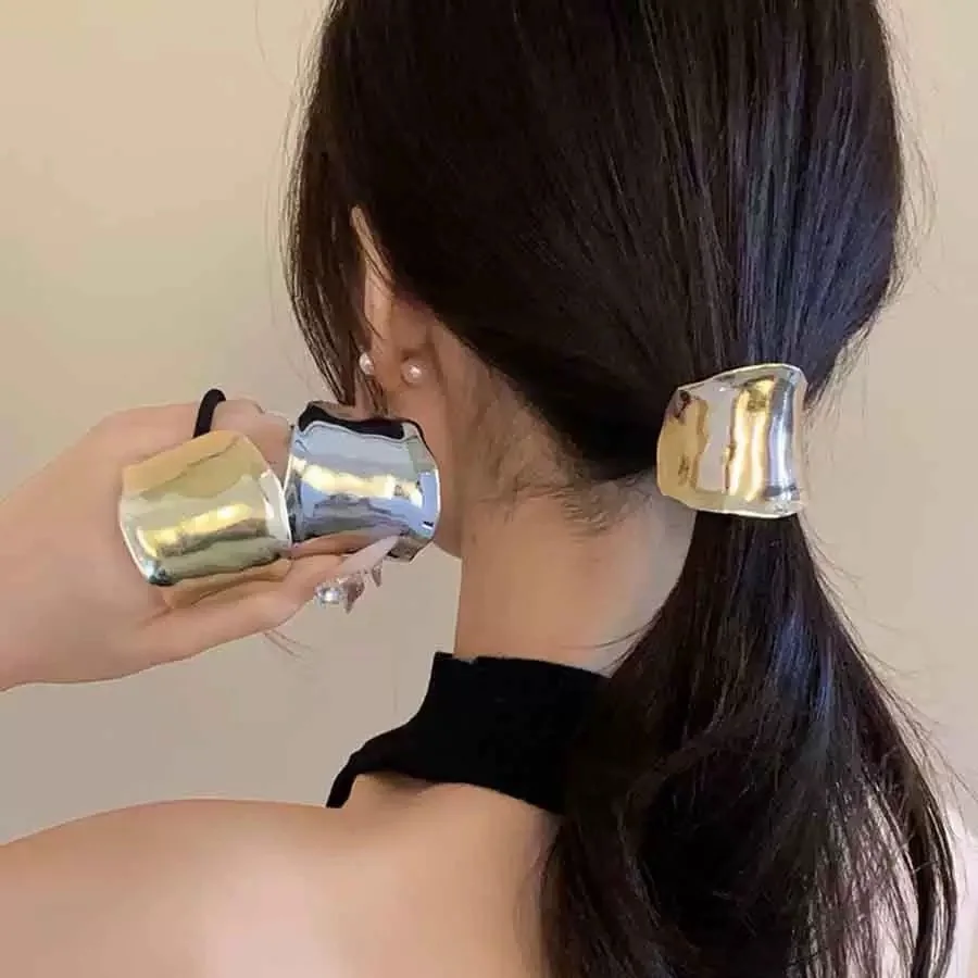 Einfacher elastischer Pferdeschwanzhalter aus Gold/Silber für Damen, modisches Design, multifunktionales Haar-Accessoire – Detail 1