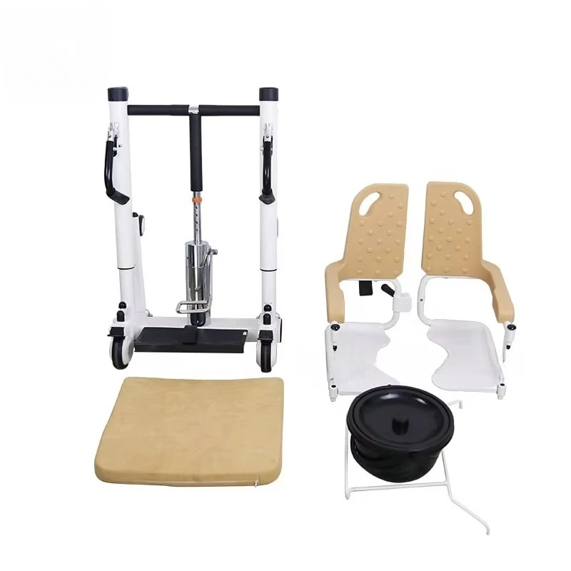 Home Care Waterproof Aluminum Bedrest Patient Toilet Chair Wheelchair Hydraulic Lift Transfer Chair 100kg Load-bearing