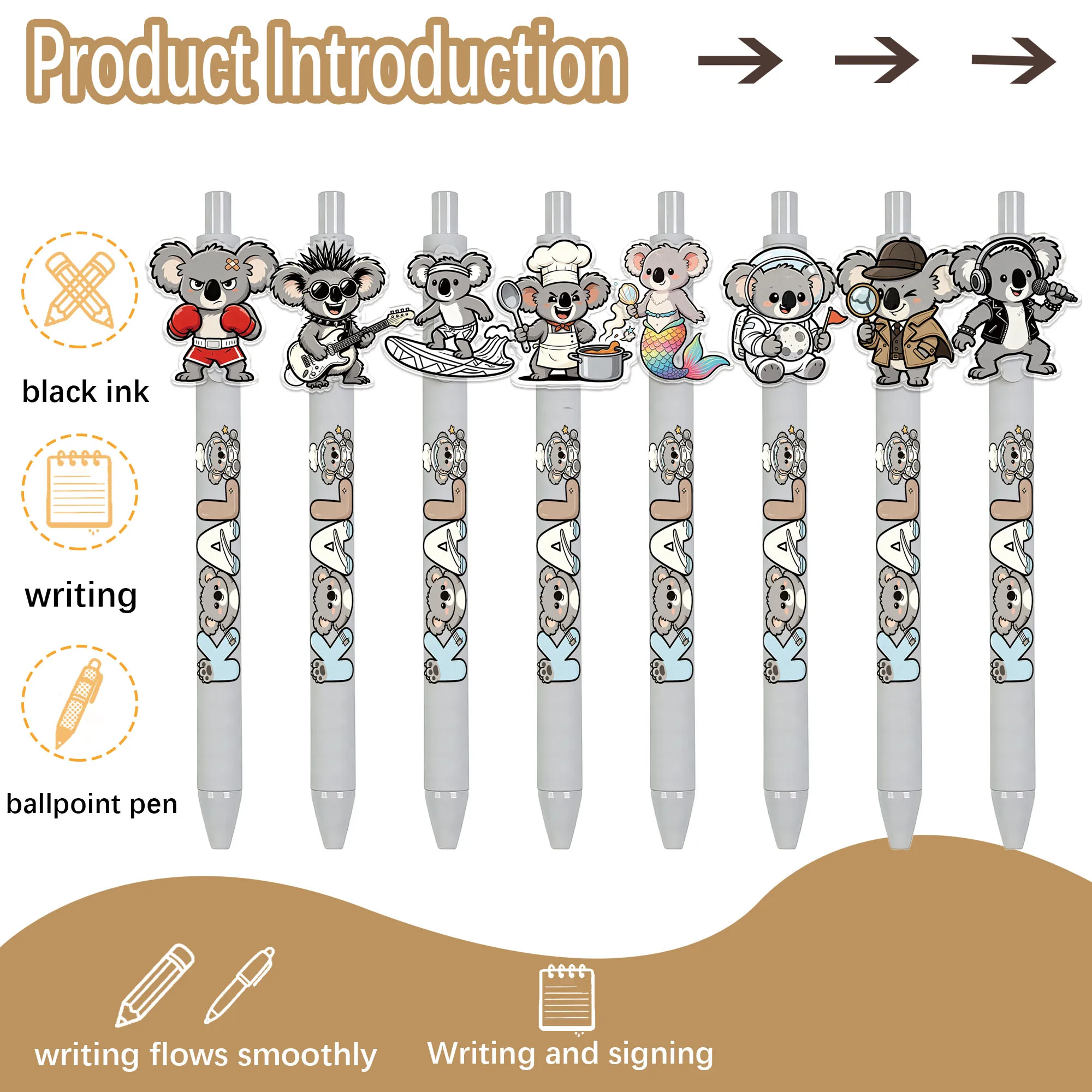 8PCS/16PCS koala press the ballpoint pen to smoothly brush the question pen, holiday gifts, office stationery, random patterns