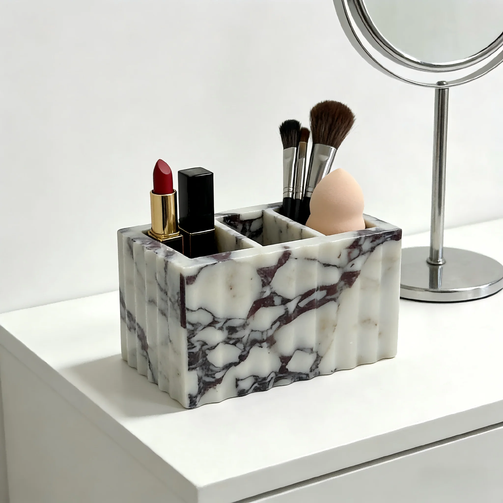 

Calacatta Viola Marble Pen Holder, Natural Stone Storage Wave Design, Vanity Organizer Jewelry Perfume Lipstick