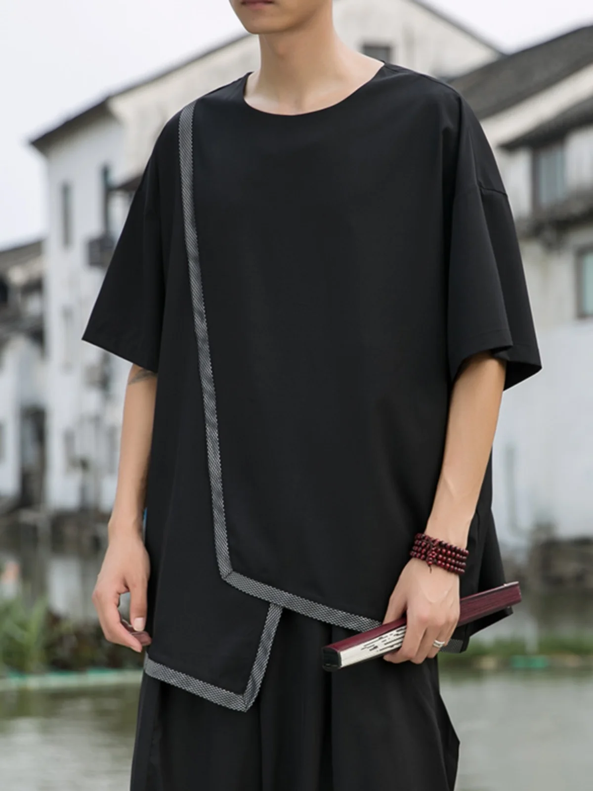 

Ice Silk Men's T-irt ort Sve Asymmetrical f Sve Top 2024 New Summer Faion Youth Loose Fit Breathable T-irt