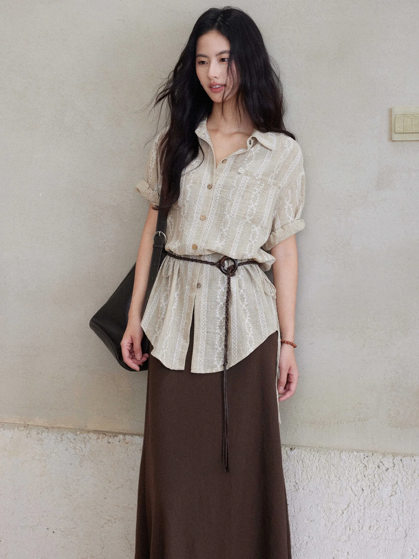 

Женская свободная рубашка в стиле ретро с принтом, на пуговицах, с регулируемой талией, повседневная, модная