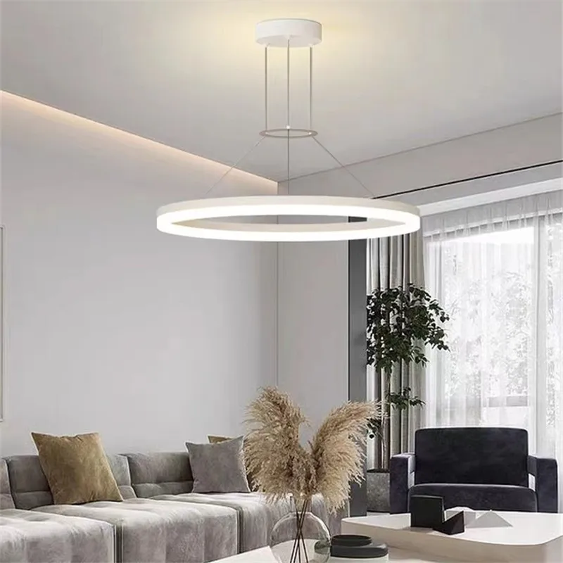 Imagem -03 - Postmodern Circles Chandelier Anel Led Lâmpada Branca Pendurada para Sala de Estar Quarto Decoração Interior Minimalista Luz Estética