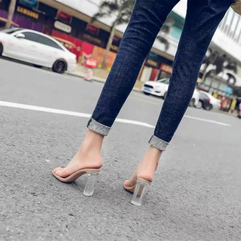 Summer Women Pumps Sandals Jelly Slippers Open Toe High Heels Women Transparent Slippers Shoes Heel Clear Sandals Zapatos Mujer