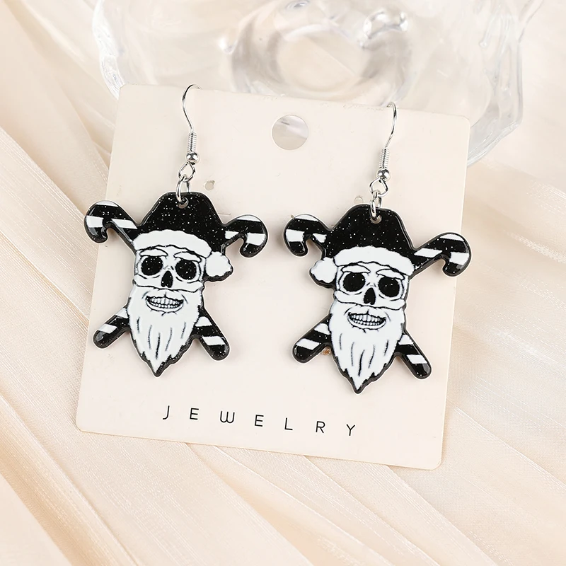 1Pair Christmas Woman Dangle Earrings Acrylic Black White Tree Santa Claus Drop Earrings For Girl Birthday Gift