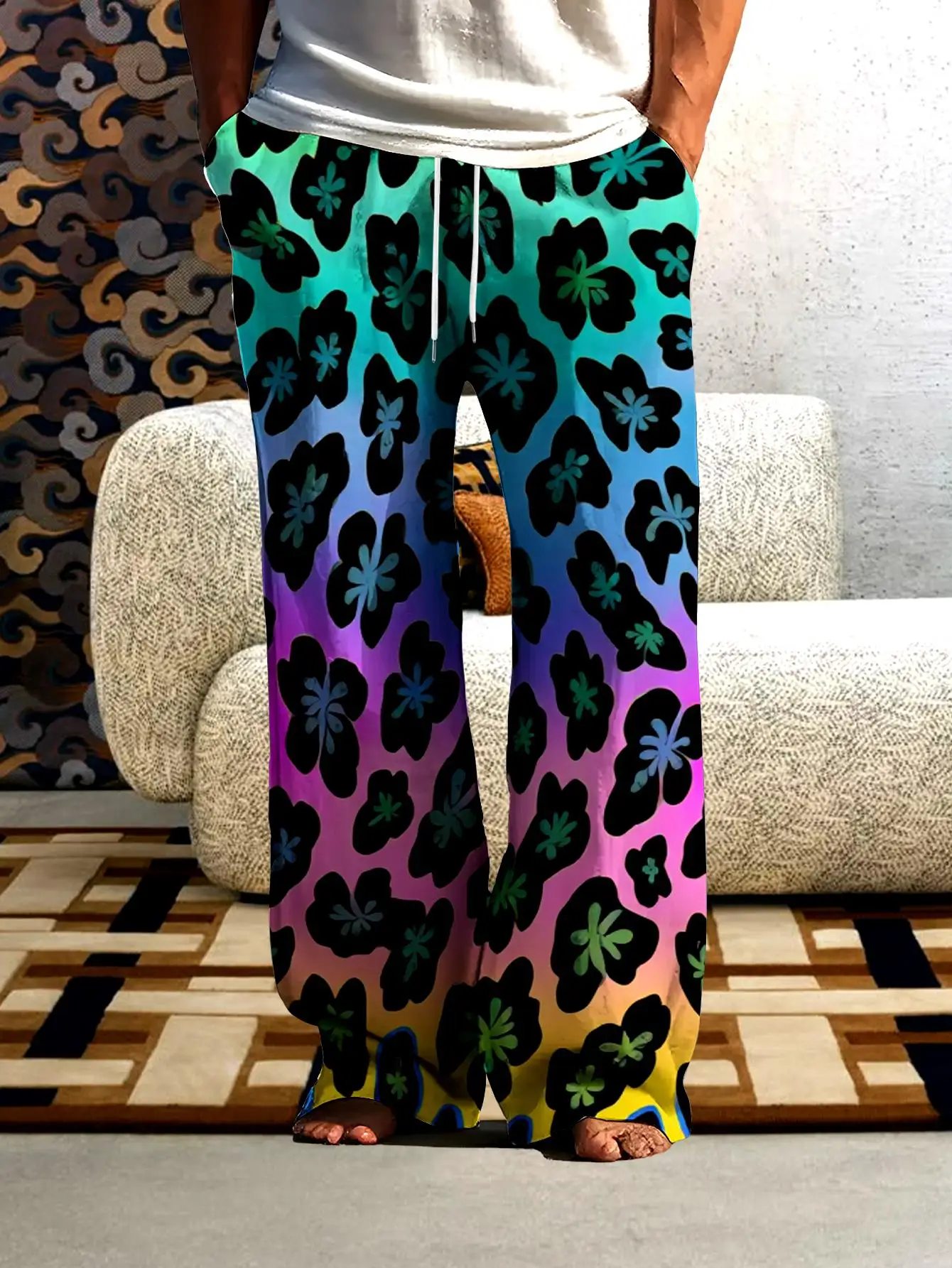 Men's Casual Long Pants 2026 Summer 3D Printed Spring Trousers Beach Baggy Vintage Fashion Pant Hip-Hop Mens