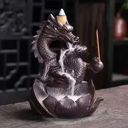 Lotus Dragon Ceramic Home Ornaments Waterfall Backflow Incense Burner Incense Stick Holder Dragon Censer