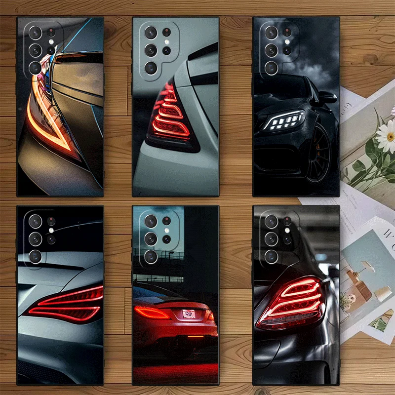 Sports Car Cool Taillight Soft Phone Case for Samsung Galaxy S26 S25 Edge S24 Ultra S23 Plus S22 S21 FE S20 Black Cover Back She