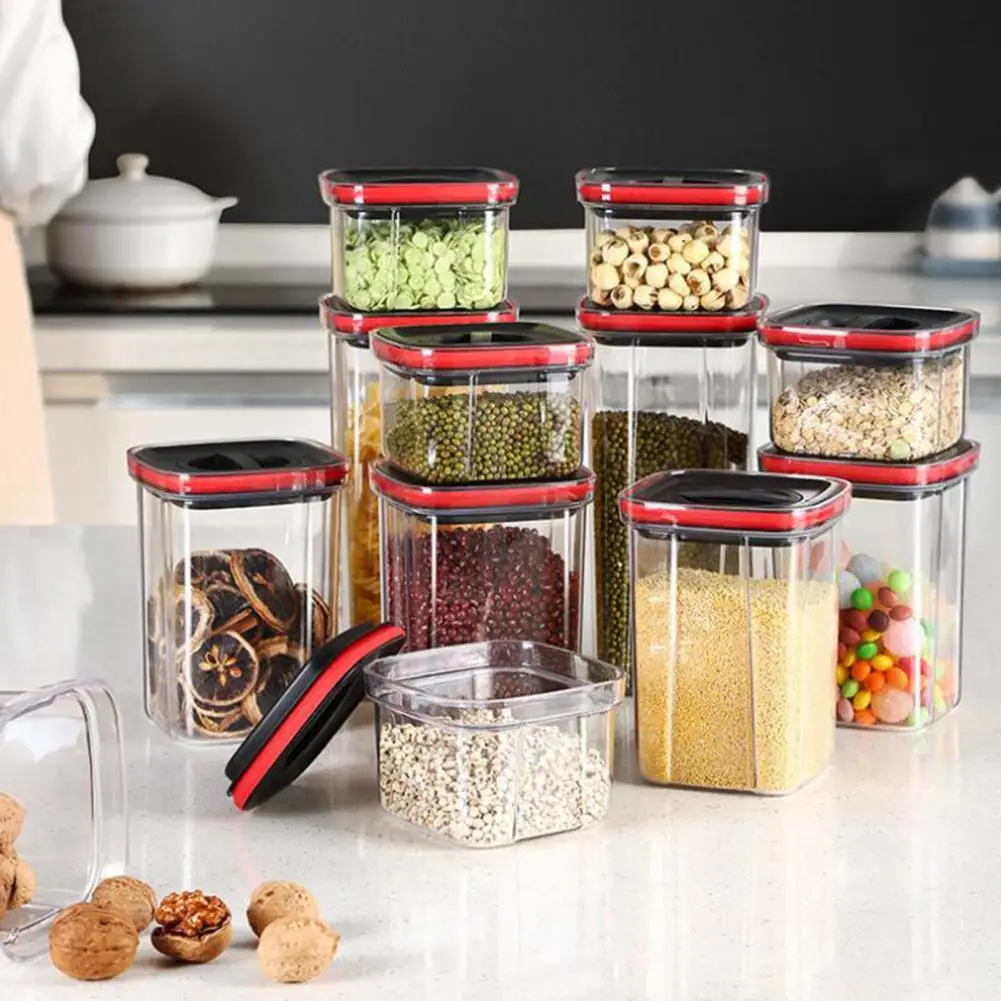 

Cereal Storage Box Transparent Airtight Plastic Kitchen Food Container Sealed Storage Tank Snacks Dry Goods Tea Storage Cans