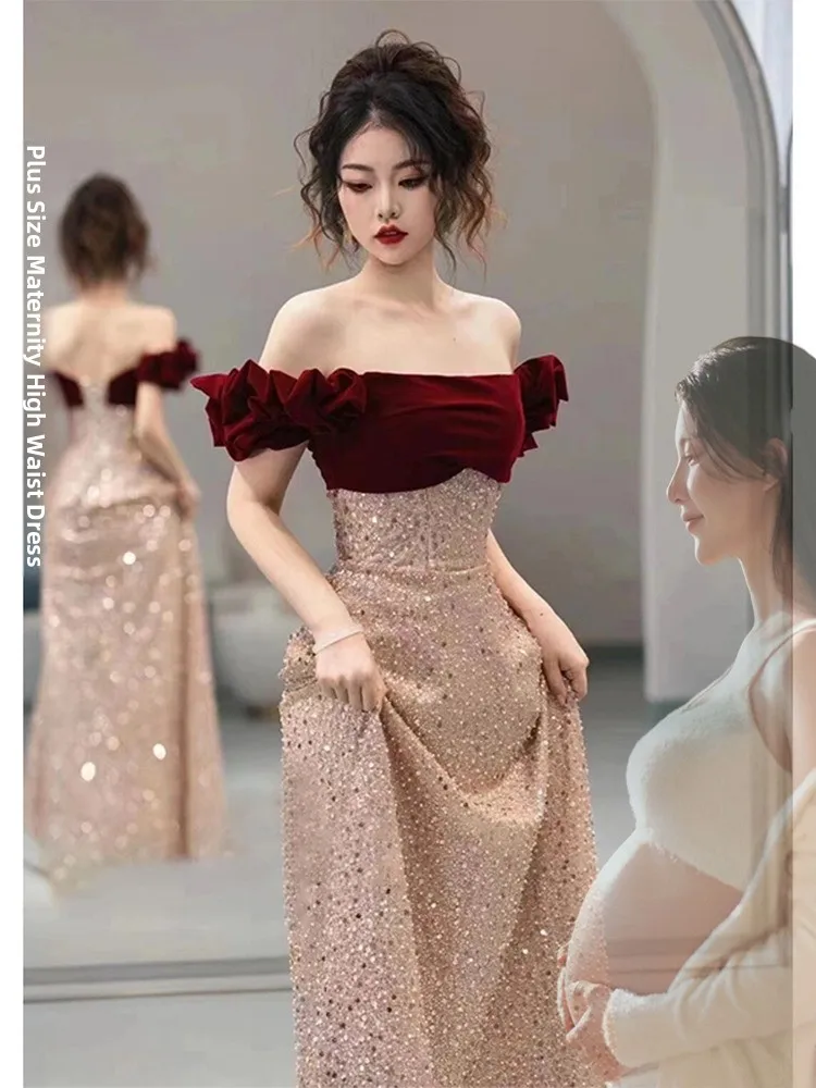 Elegant Long One Shoulder Wedding Dress Sparkling Sequins Bridal Gown for Engagement Party Adult Ceremony plus Size Women