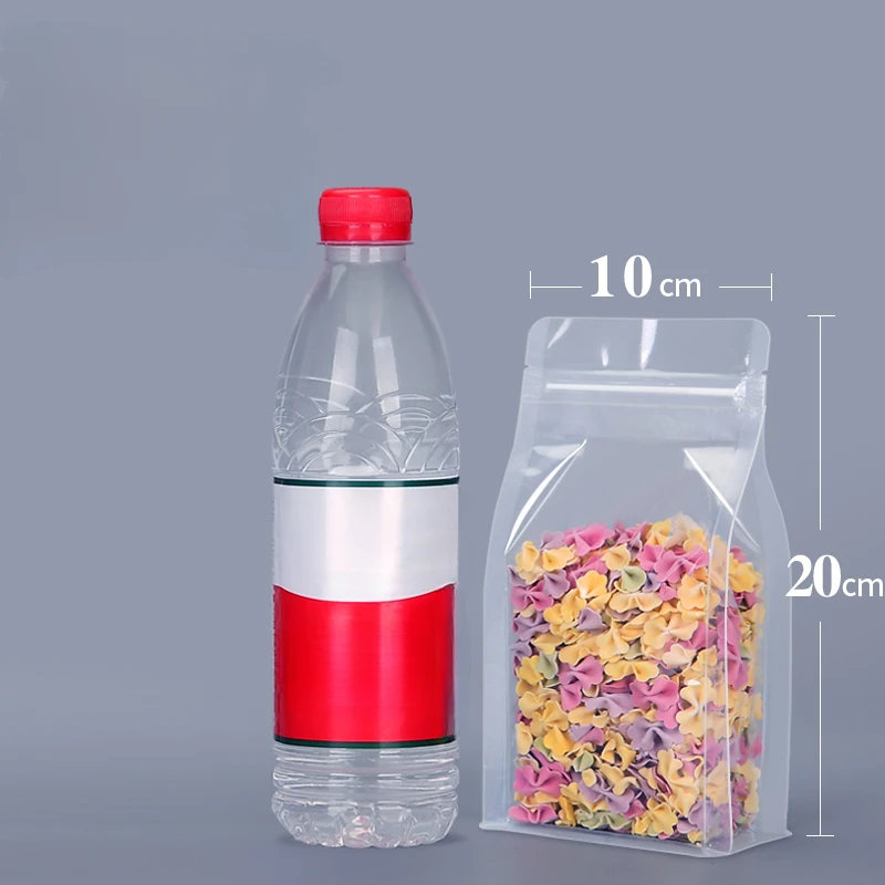 50 pz/lotto sacchetti per imballaggio alimentare in plastica trasparente Stand UP sacchetto con manico impermeabile con chiusura a Zip richiudibile