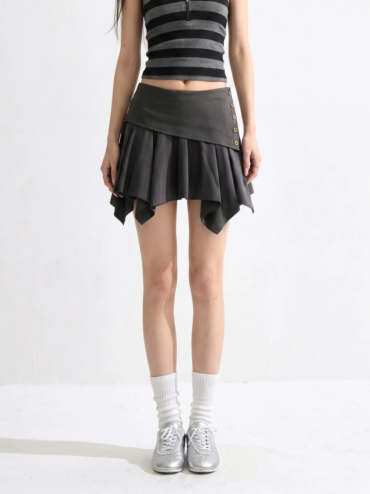 High Waist American Style A-Line Skirt for Women Summer Loose Asymmetrical Hem  Skirt Girls Students Standard Fit Elastic...