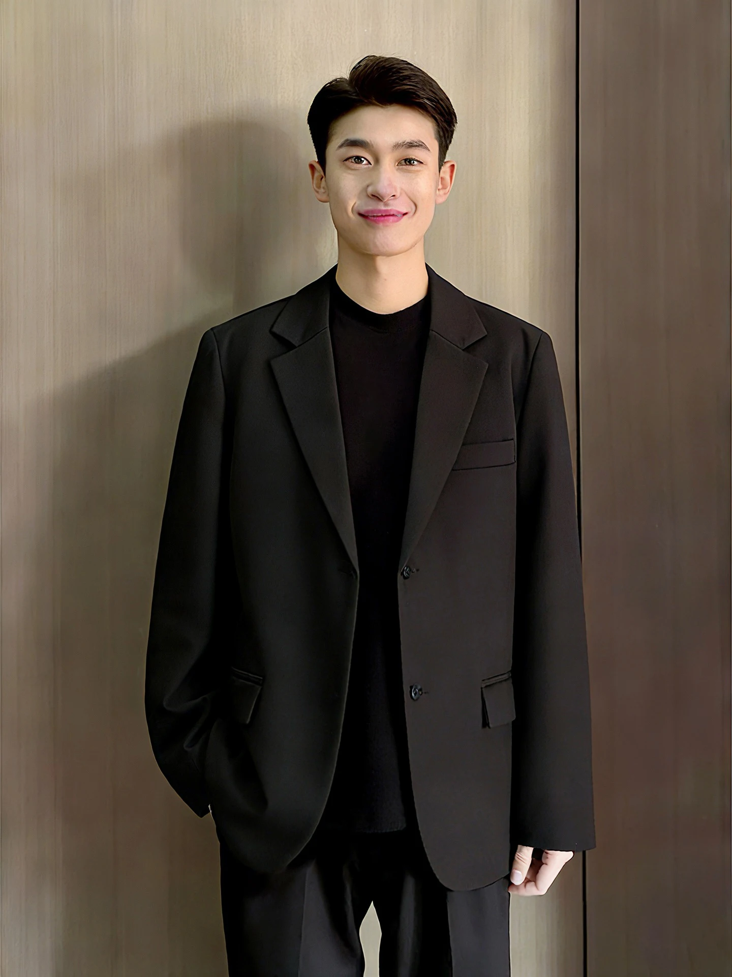 

Мужской повседневный костюм Cleanfit Bla: пиджак в корейском стиле, весенне-осенний, с подплечниками, утепленный, приталенный, с защитой от сминания.