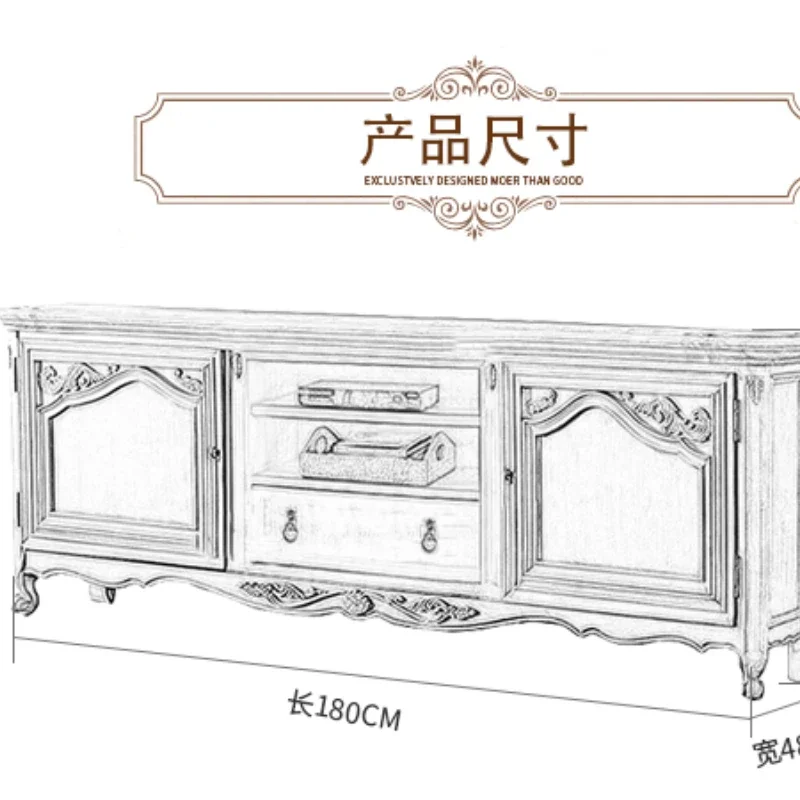 

TV Cabinet and Tea Table Combination Small Apartment Living Room European French Retro Locker Carved Villa