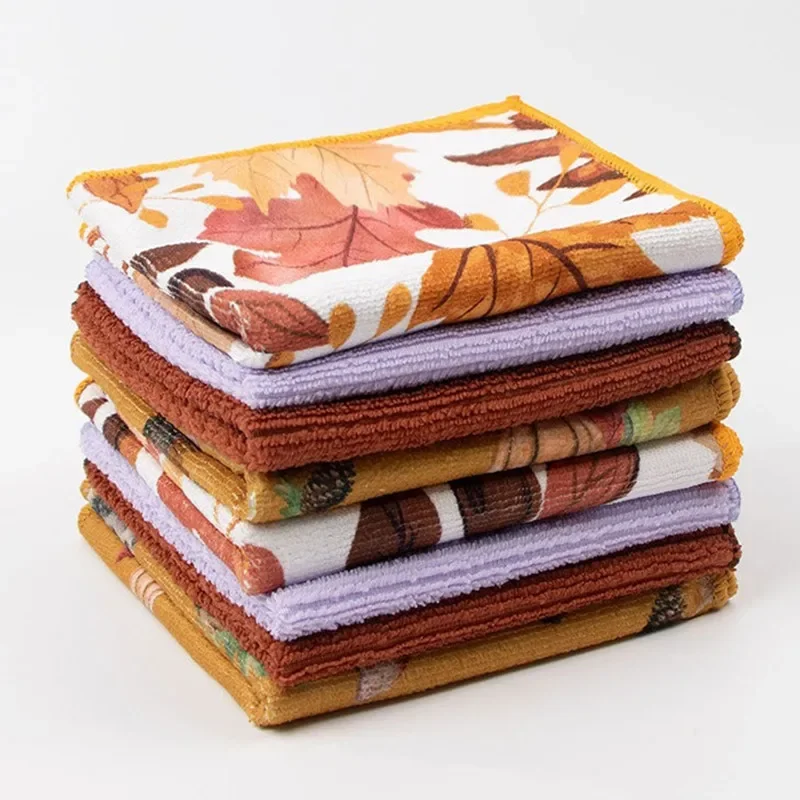 

1Pc 30x30cm Autumn Holiday Printed Scouring Pads Dish Towel Kitchen Multifunctional Water Absorbent Cleaning Tool