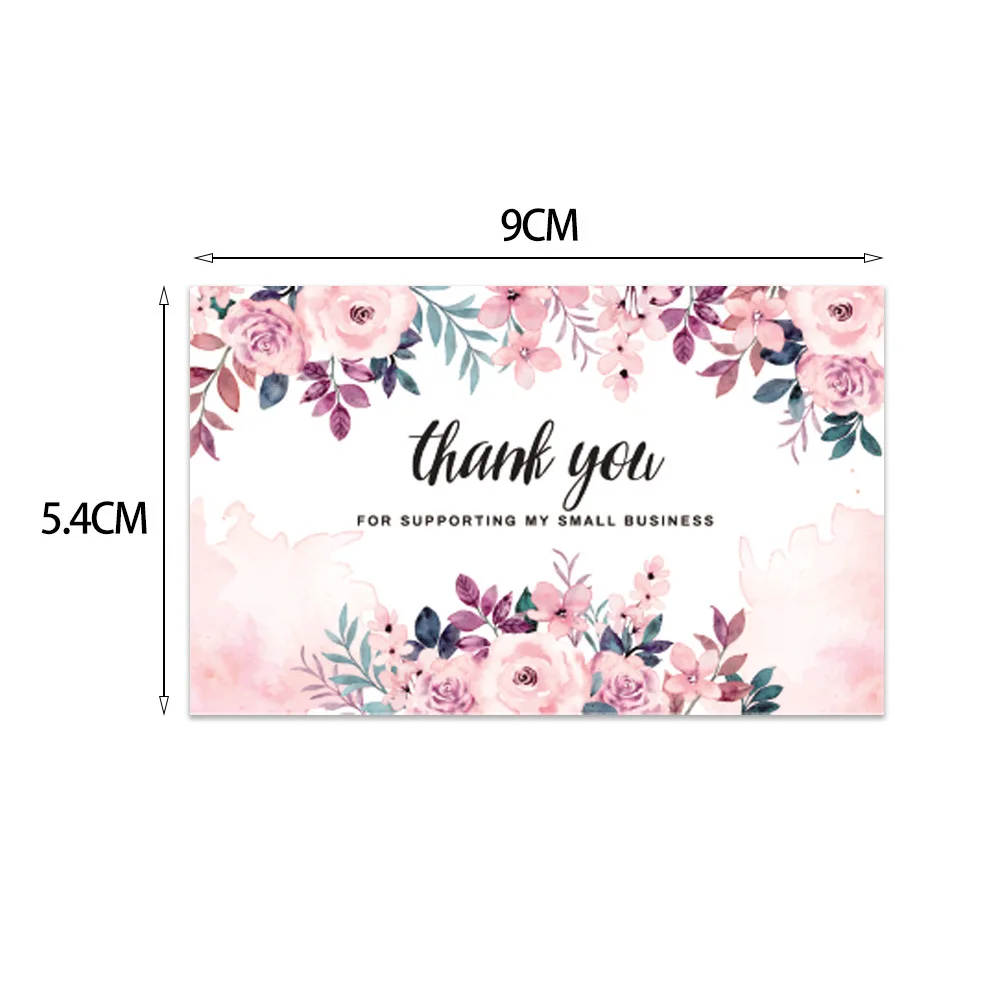 30pcs/Pack Flower Floral Thank You Cards Pink Small Business Card for Bakery Wedding Party Baby Shower Package Insert Mailer Bag