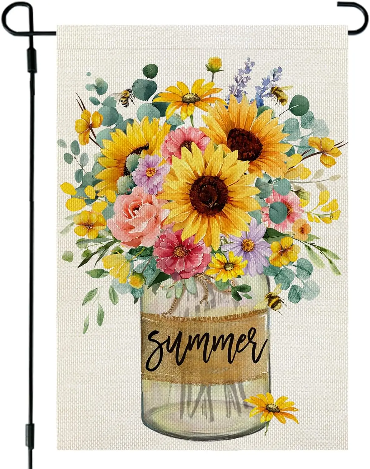 Summer Garden Flag Sunflowers Mason Jar 12x18 Inch Double Sided Small Floral Seasonal Holiday Decoration for Outside Yard MMZ