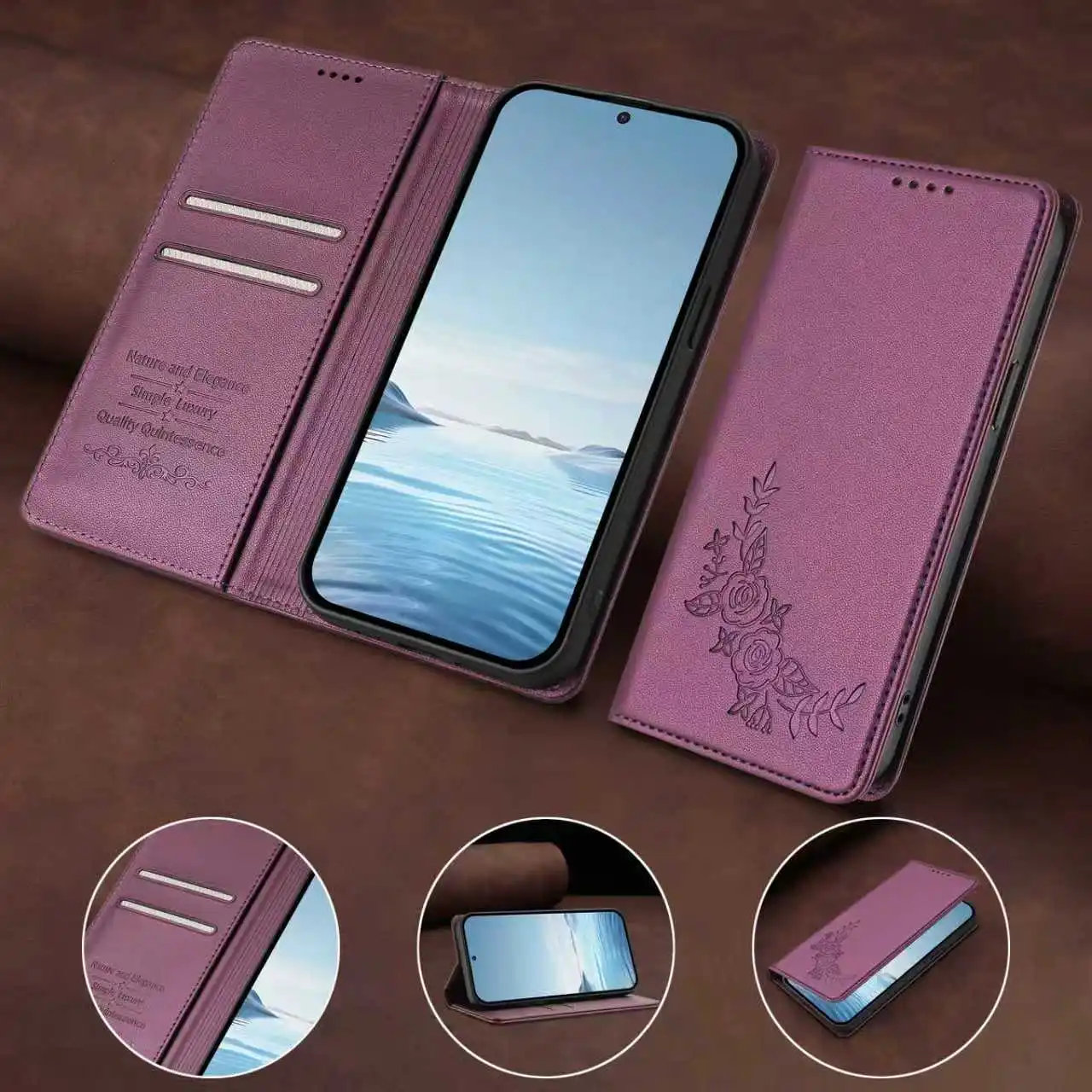 

Lotus Flowers Leather Flip Case For OPPO A58 A57 A56 A55 A54 A52 A40 A38 A36 A18 Magnetic Closure 2 Cards Anti Drop Book Coque
