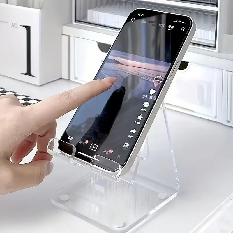 

Clear Acrylic Mobile Phone Bracket Transparent Minimalist Phone Holder Desktop Bracket Lazy Tablet Stand