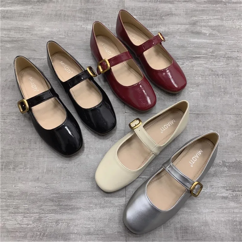 

New Spring Women Mary Jane Shoes Fashion Square Toe Shallow Slip On Ladies Flat Shoes Soft Sole Outdoor Dress Ballerina Size 43