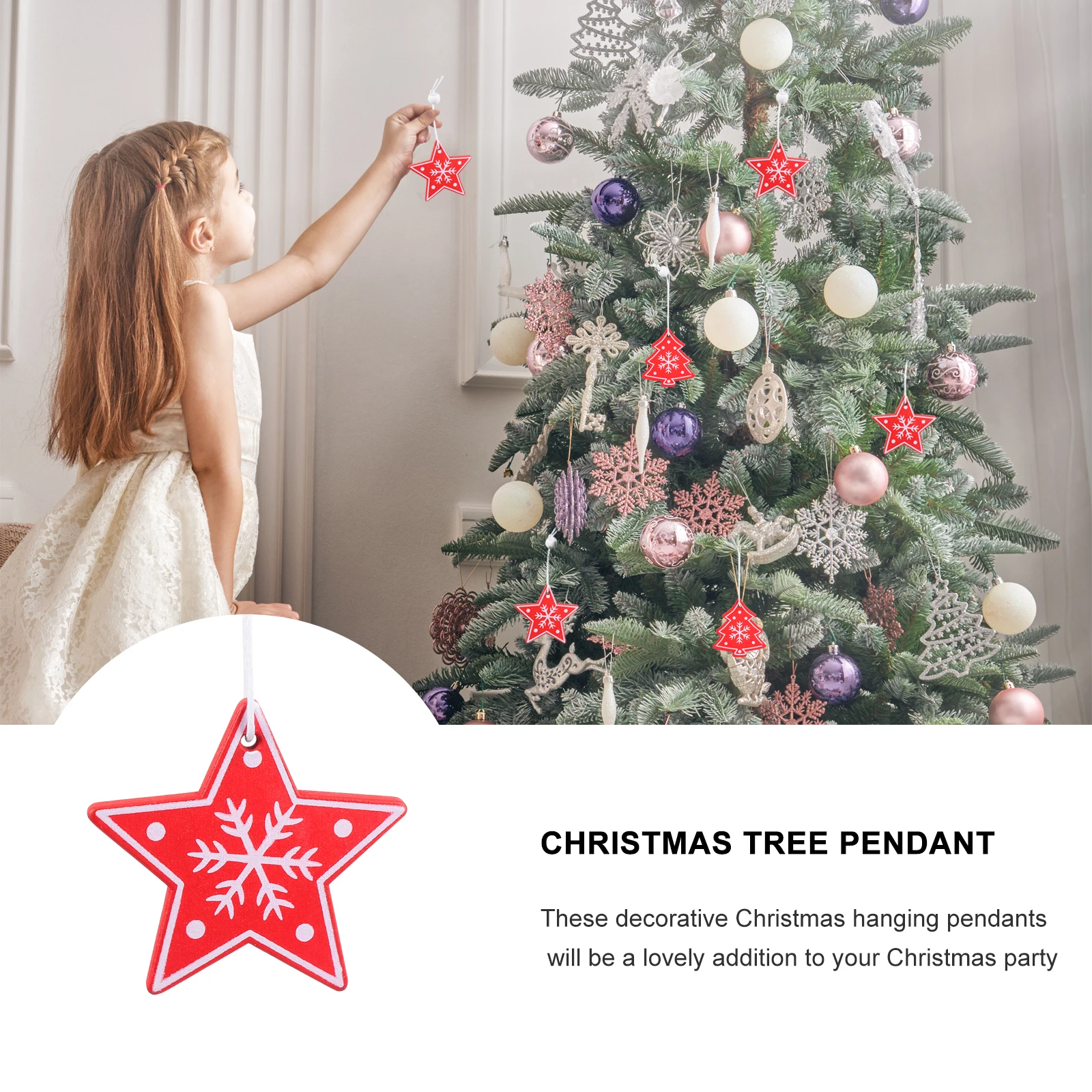 

12 Pcs Wooden Pendant Hanging Decor Christmas Xmas Adornment Tree Fairy Ornament