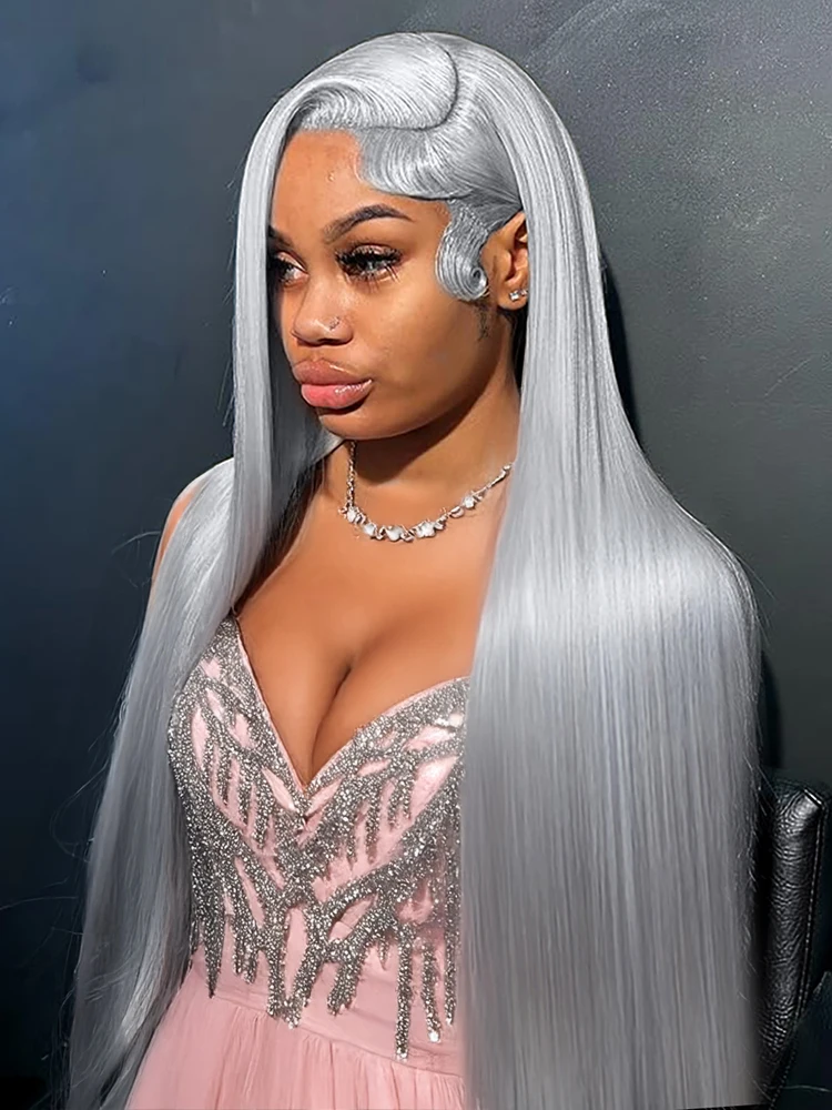 

30In Silver Grey Bone Straight 13x6 Lace Frontal Human Hair Wigs Colored 13x4 Lace Front Wig 100% Human Hair Brazilian For Women