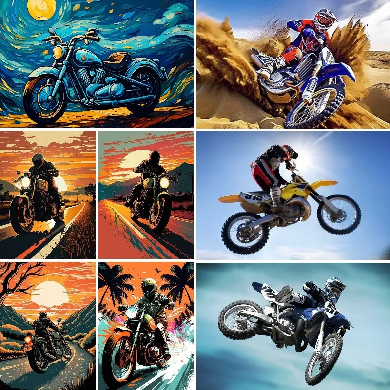 Full Square/Round Drill ,5D Diamond Painting New 2024,Motocross Bike Poster,DIY Diamond Embroidery High Flying Motorcycle,Decor